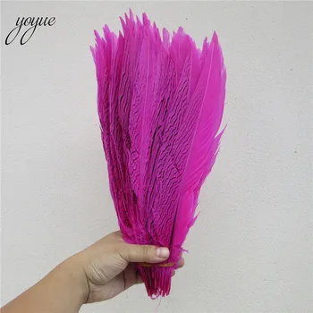 

YOYUE 50pcs/lot 35-40CM Rose Silver Pheasant Tail Feathers Wedding Decorations lady amherst white silver chicken feathers plume