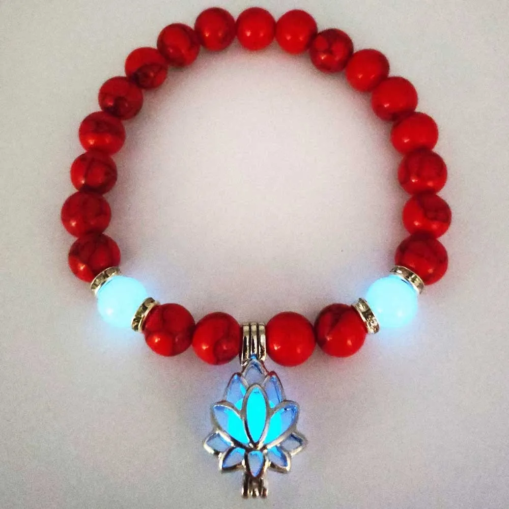 Натуральные камни светящиеся в темноте цветок лотоса в форме шарма браслет для женщин молитва йоги ювелирные изделия в стиле буддизма - Окраска металла: As Shown