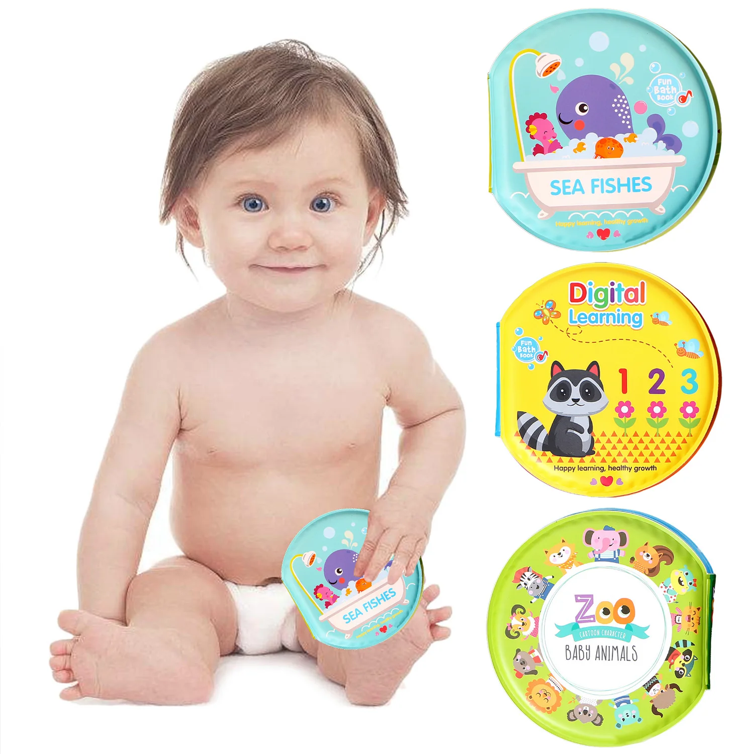 

Baby Soft Waterproof Tear-resistant Bath Book Cartoon Animal Letter Alphabet Round Fabric Cloth Book Card Learning Cognition Toy