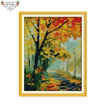 

Joy Sunday F785(3) 14CT 11CT Counted and Stamped Home Decor Autumnal Scenery Needlework Needlepoint Embroidery Cross Stitch kits