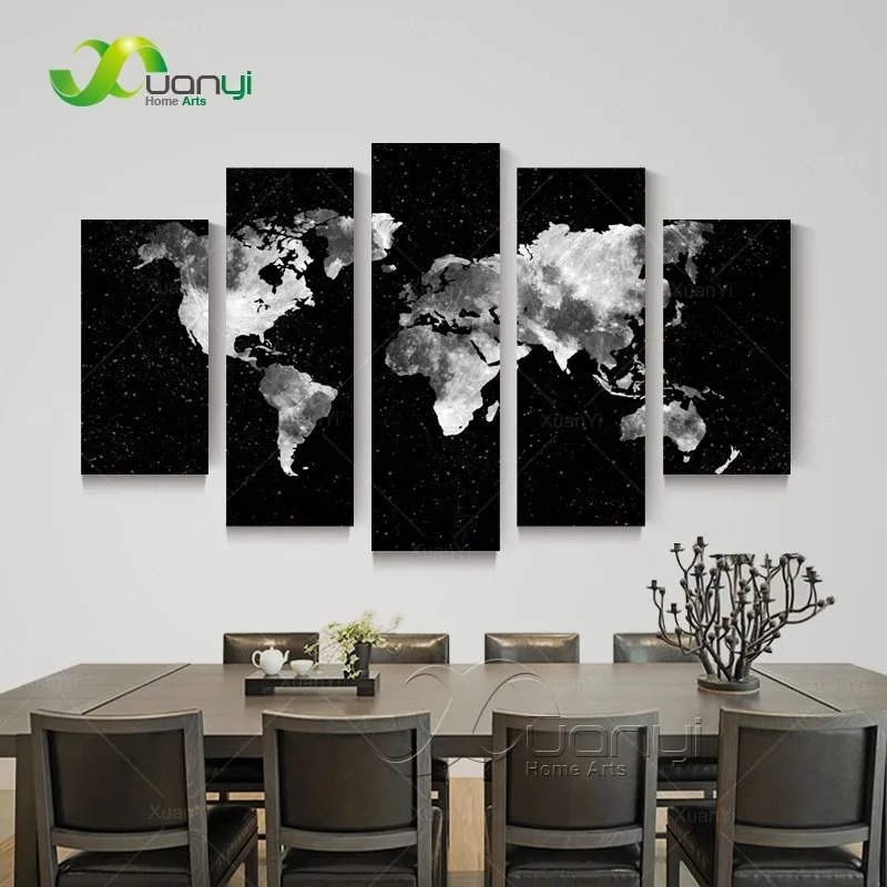 

5 Panel Abstract Picture Wall Painting World Map Canvas Black Home Decor Modern Prints For Living Room World Map Canvas Unframed