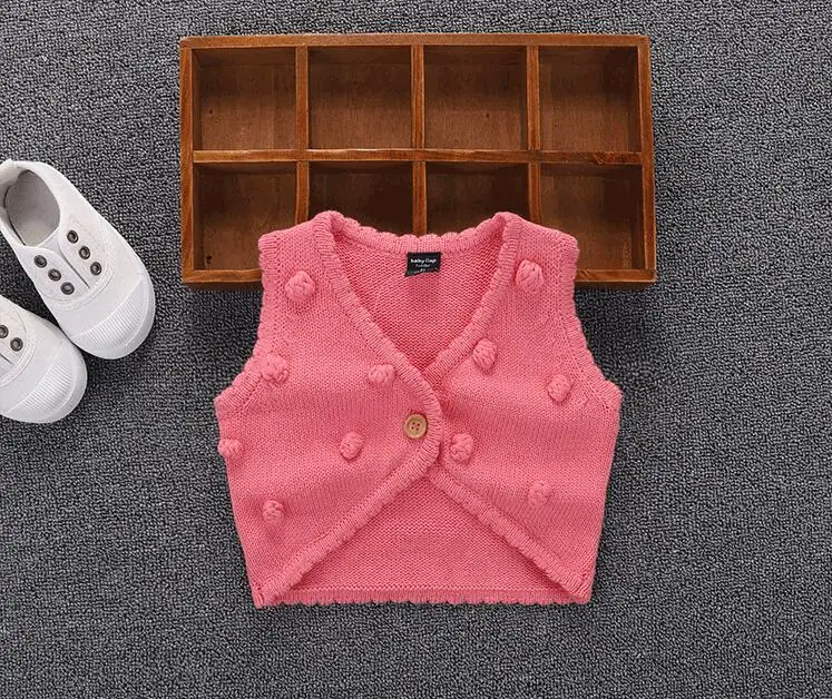 Весенне-осенний свитер для новорожденных, жилет для малышей 0-2 лет, вязаный жилет для девочек, Хлопковый вязаный кардиган