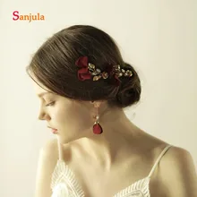 Золотые листья с красными цветами заколка для невесты малых ободок с сережками свадебный набор аксессуаров для волос bijuterias e acessorios H15