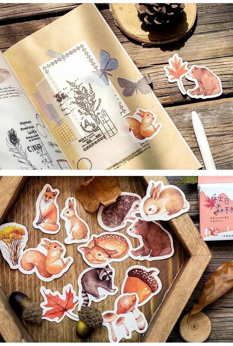 45pcs/box Autumn Day Forest Stickers Scrapbooking Stick Label Diary Album Journal Decoration Stickers Stationery Album Stickers