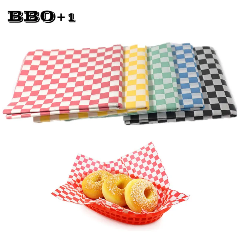 

24pcs Checkered Food Wax Paper Liners Oil Proof Wrappers Paper For Bread Sandwich Burger Fries Hamburger Packing Restaurant Bar