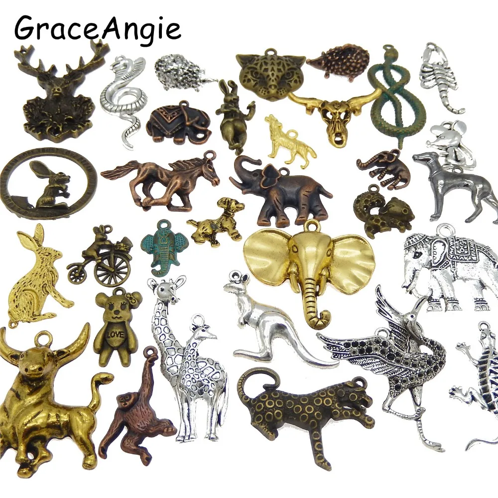

20pcs Mix Color Animal Snake Charm Deer Rabbit Elephant Snake Bird Antique Bronze Plated Zinc Alloy Vintage Charms Mixed Pendant