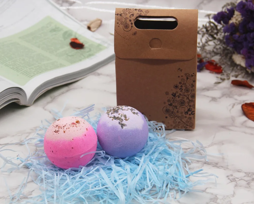 2X120g Organic Bath Bombs Dried Flower Petals Round Sea Salt Moisturizing Lavender Rose Handmade SPA Christmas 2