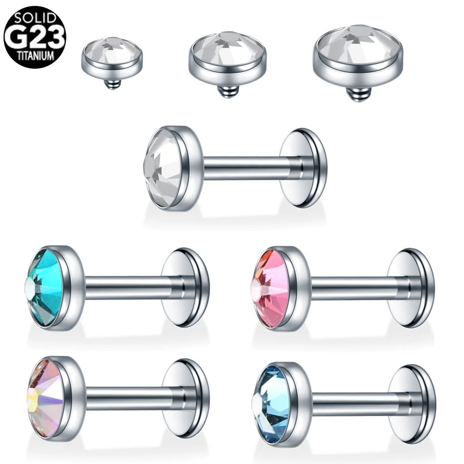 

1PC Titanium CZ Gem Helix Tragus Earing Stud Orelha Cartilage Piercings Internally Thread Labret Ring Lip Bar Studs Body Jewelry
