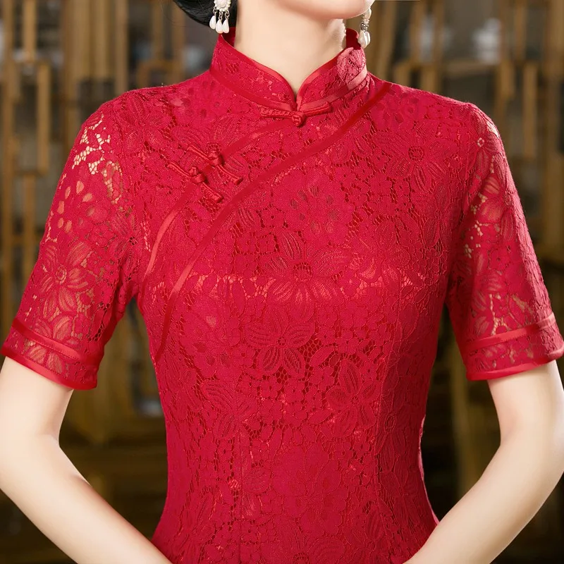 Шанхай история Китая платье Cheongsam национальный тренд китайский стиль платья эластичный Кружево Qipao платье 2 Цвет