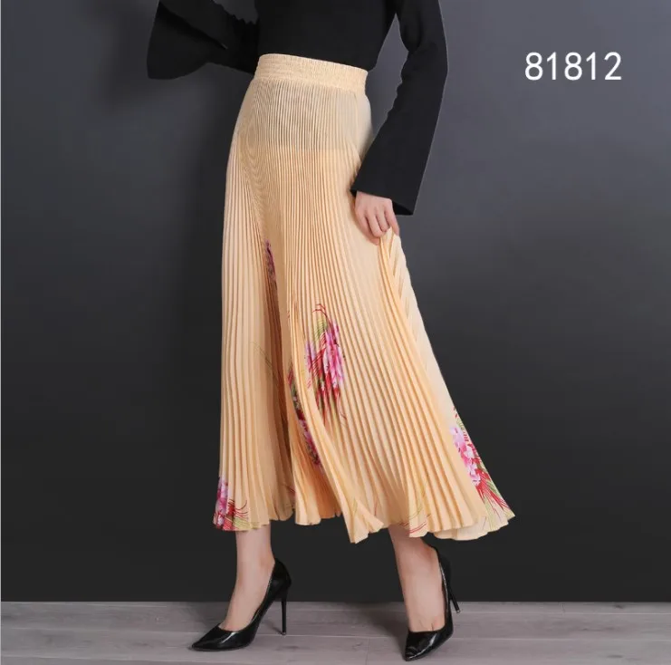 GTGYFF расклешенная богемная пляжная шифоновая плиссированная длинная юбка макси с цветочным принтом для женщин, летняя женская юбка в богемном стиле, стрейчевая юбка с высокой талией - Цвет: 1812