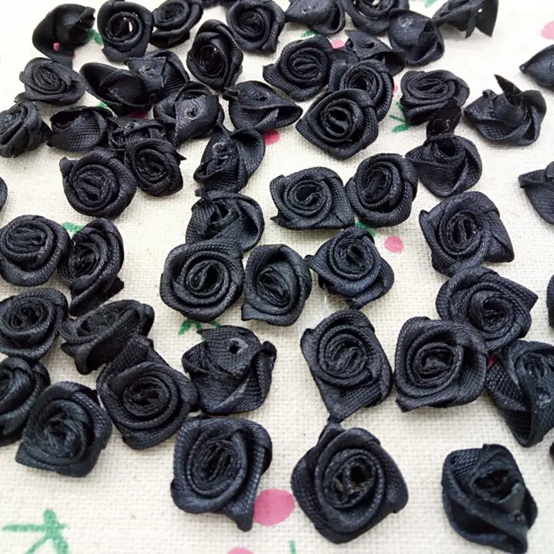Buy HL 100pcs 15mm Black Ribbon Rose Flowers DIY