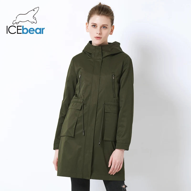 

ICEbear 2019 High Quality Loose Women's Trench Coat Large Pocket Design Women's Fashion Coat Hooded Casual Coats GWF18007I
