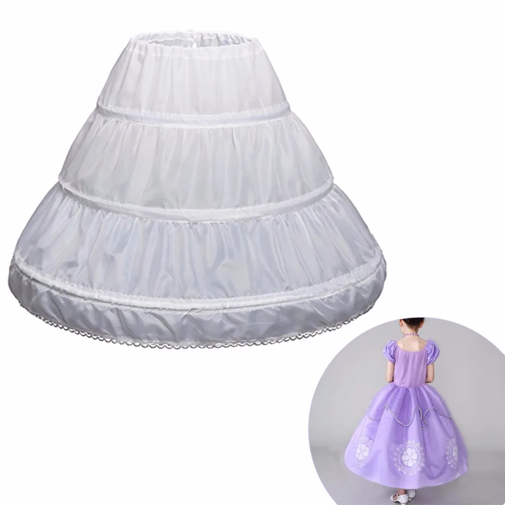Girls Dress Children Petticoat 3 Hoops One Layer Kids Crinoline Lace Trim Flower Girl Dress Underskirt Elastic Waist Drawstring