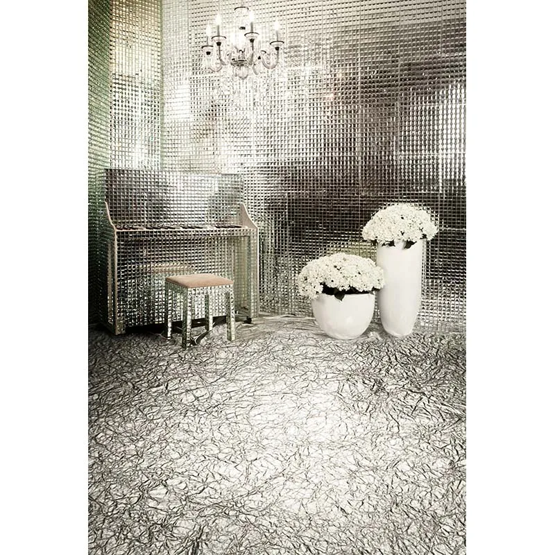 MEHOFOTO Vinyl Photography Background Silver Bright Flower Computer Printed Wedding Backdrops for Photo Studio CM-6579