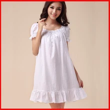 Elegant Nightgowns Women Summer Royal Princess Night Dress Sleepwear Cotton White Night-Robe Women Lounge Nightgowns Sleepshirts