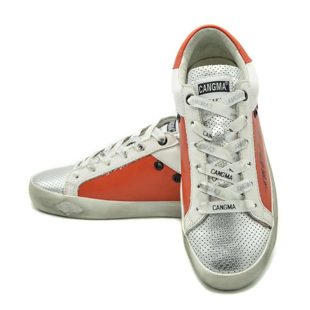 CANGMA/повседневная мужская обувь; Прочные оранжевые и Серебристые низкие кроссовки из натуральной кожи; Мужская обувь; большие размеры; zapatillas hombre
