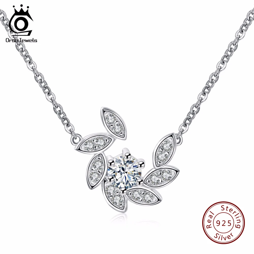 

ORSA JEWELS 100% 925 Sterling Silver Crystal Paved Pendants&Necklaces for Women Rhodium Color Fashion Jewelry SN36