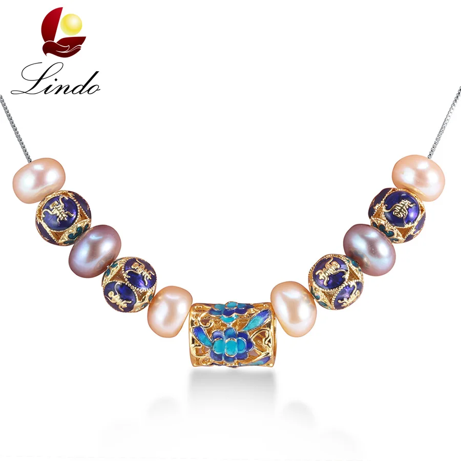 

European Style natural pearl necklace for women AAAA high quality pearl jewelry New Blue accessaries with 45cm silver chain