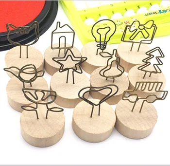 

1pcs ZAKKA wind creative round wood wrought iron note clip business card holder message folder photo clip pocket