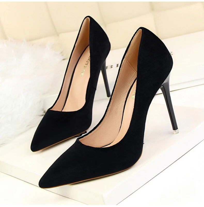 Women's Pumps Shoe Fashion Office Lady Thin Heels Women Shoes High Heel Platform Black Party Shallow Shoes Woman High Heel Blue (11)
