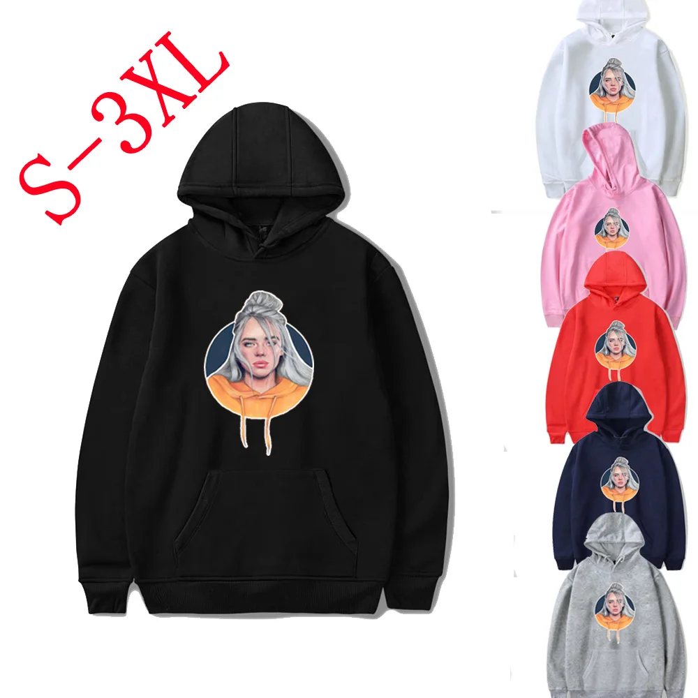  Women Man Billie Eilish Hoodies Solid Color Long Sleeve Sweatshirts Casual Loose Hooded Pullover Le