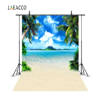 

Laeacco Summer Sea Backdrops for Photography Sky Cloud Beach Palms Tree Photo Backgrounds Tropical Portrait Photophone Photocall