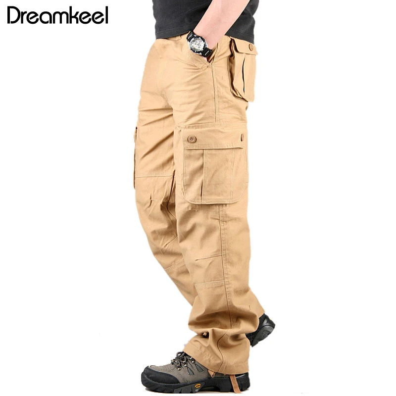 Мужские повседневные брюки с несколькими карманами, военные, большие размеры, хип-хоп тактические брюки, мужские длинные брюки, верхняя одежда, армейские прямые Слаксы Y - Цвет: Хаки