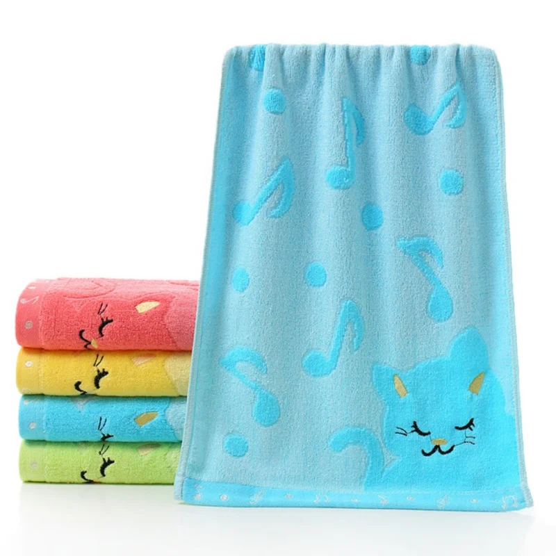 Cartoon Solid Bamboo Fiber Towels Bath Towel For Adults Face Towel Embroidered Water absorbent toallas - Цвет: Синий