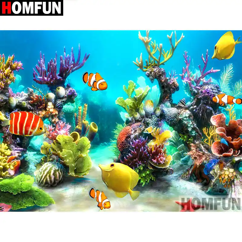 Алмазная 5d вышивка HOMFUN рыба море картина с полными квадратными/круглыми стразами