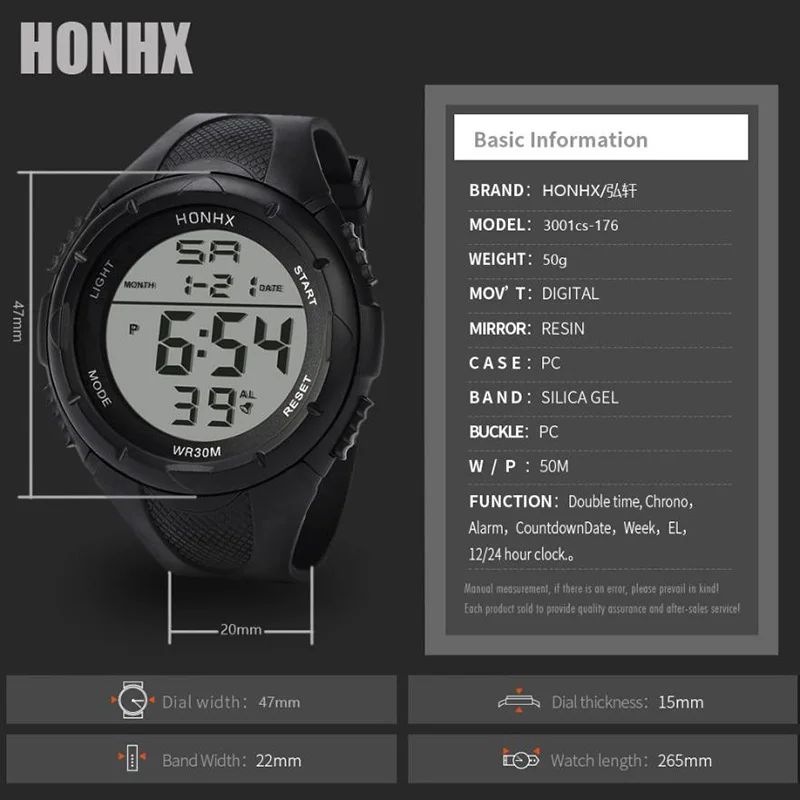 Relogio feminino 2019 HONHX женские часы LED военные водонепроницаемые цифровые наручные