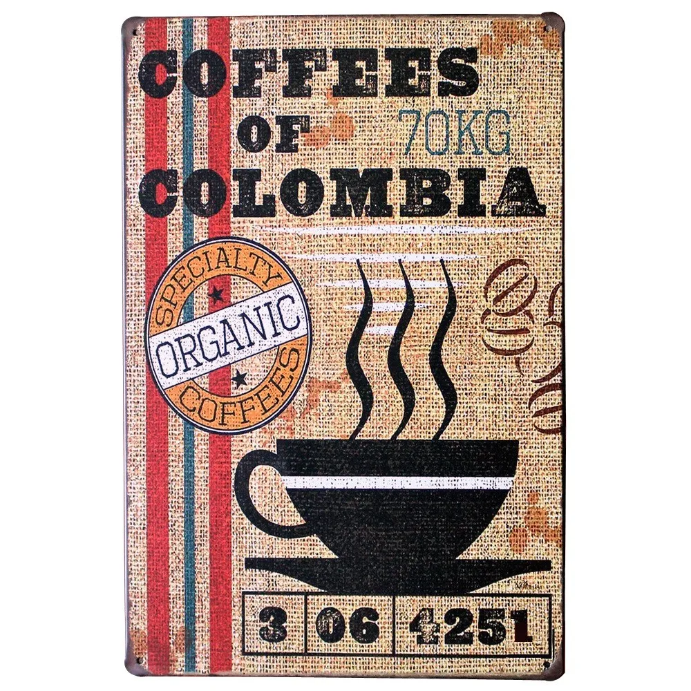 Кофе Колумбии олова Кофе металлический знак Винтаж декоративная доска органический напиток для влюбленных в дома вечерние LJ5-11 20x30 см-1 шт