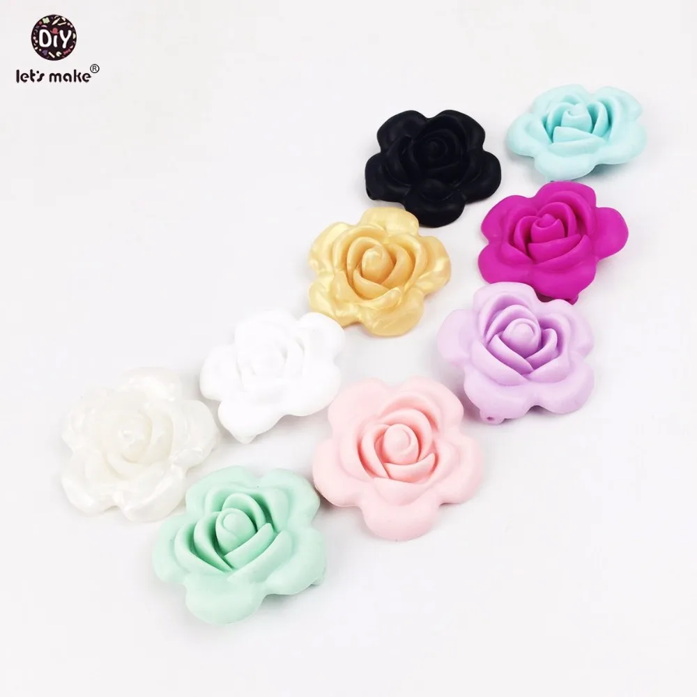 Pulseira de Silicone em Forma de Flor Vamos Fazer Silicone Mordedor Dentição Artesanal Colar Sensorial Brinquedo Faça Você Mesmo 10pcs Bpa Livre 6 Mordedores p bebê