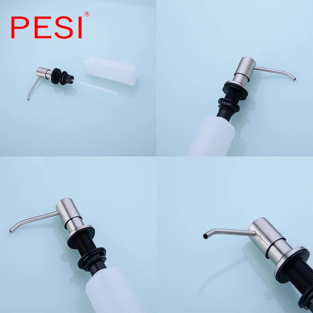 Deck Mount Stainless Steel Kitchen Sink Countertop Soap Dispenser Built in Hand Soap Dispenser Pump Large Capacity 13 OZ Bottle