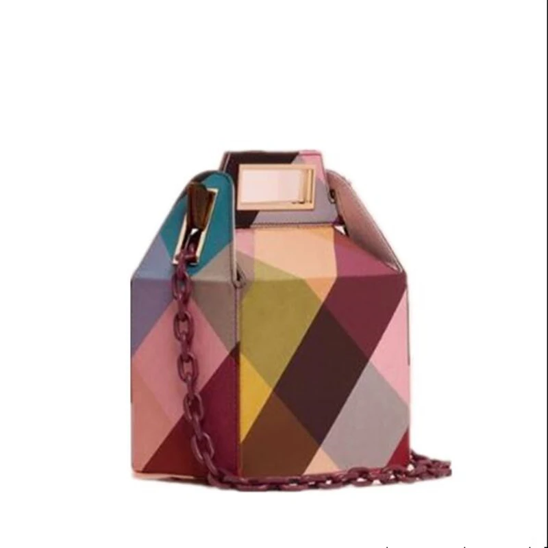 

Ins Acrylic Chains Handbags for Women Canvas Corduroy Color Plaid Printing Bags Ladies Girls Shoulder Messenger Bags Brands Chic