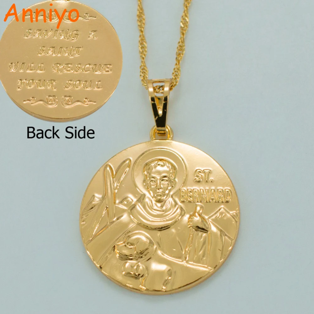 Anniyo ST.BERNARD Necklaces Cross Catholic Patron Saint Jewelry St