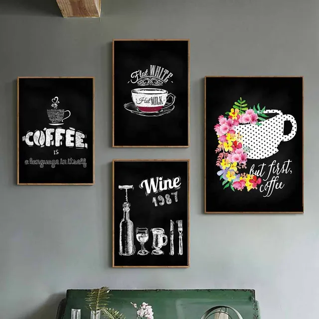Cup Of Coffee Wine Canvas Painting Abstract Posters And Prints Wall Art