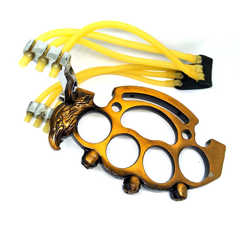 Powerful Hunting Falcon Slingshot Six Strands Of Leather Metal Stainless Steel Outdoor Competition With Rubber Band