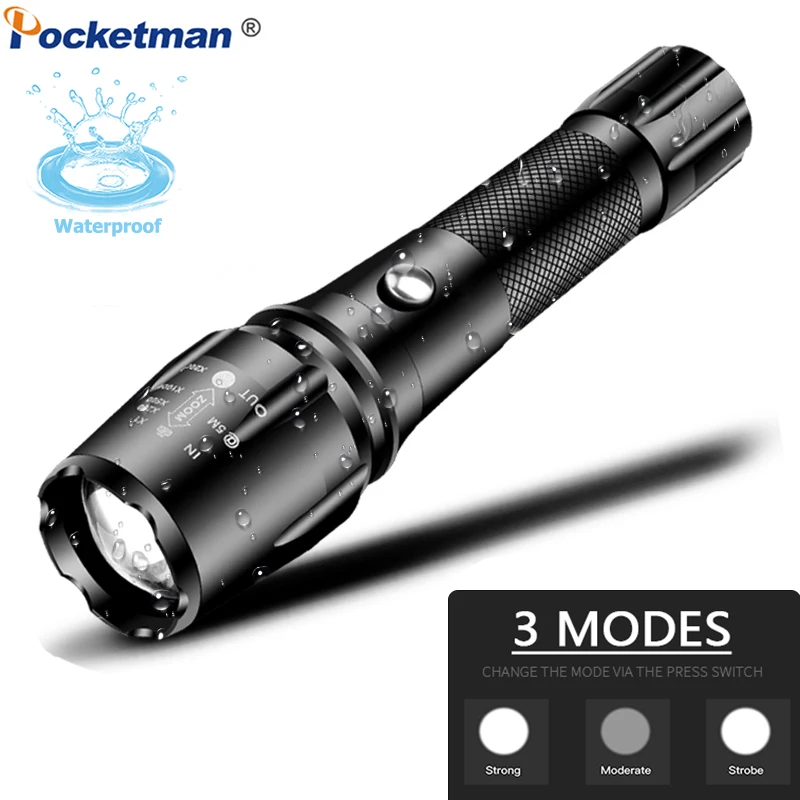 

Super Bright 18000Lumens LED Flashlight Zoomable Tactical Flashlight Bike Torch Waterproof Torch with Rechargeable 18650 Battery