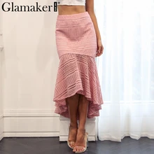 Glamaker элегантная однотонная кружевная длинная юбка женская сексуальная открытая Асимметричная юбка русалки женская летняя обтягивающая юбка-макси Вечерние