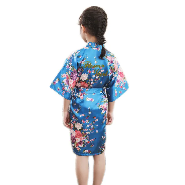 Твердые Цвет Письмо "для девочек в цветочек" Детские Свадебный халат платье Детское кимоно, ночная рубашка для девочек; сезон лето одежда для сна, ночнушка - Цвет: lakeblue