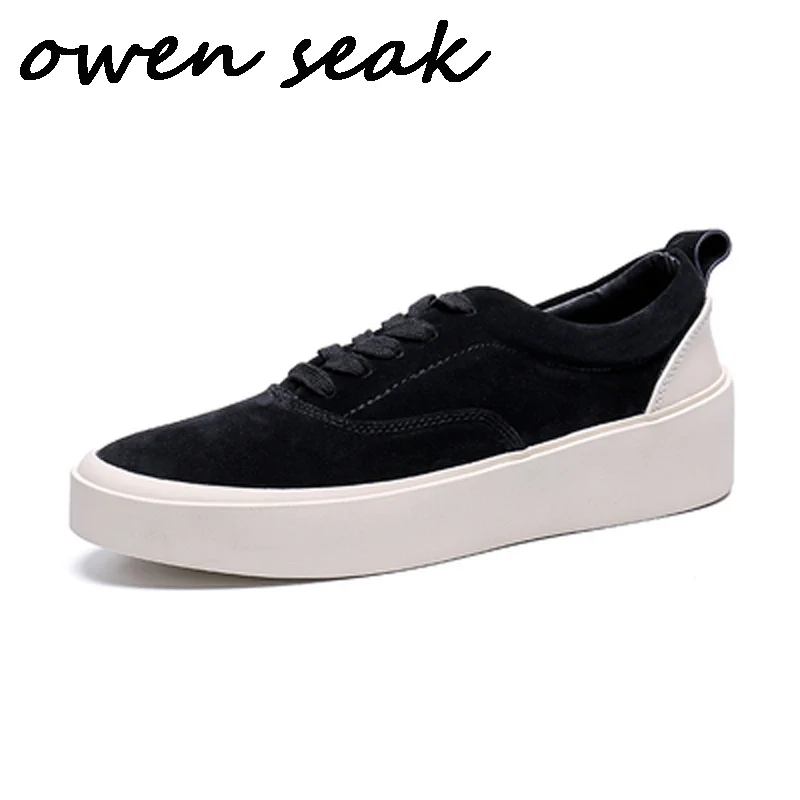 

Owen Seak Men Casual Shoes Luxury Men Sneaker Trainers Genuine Leather Loafers Spring Lace Up Brand Flats Fog Black Shoes