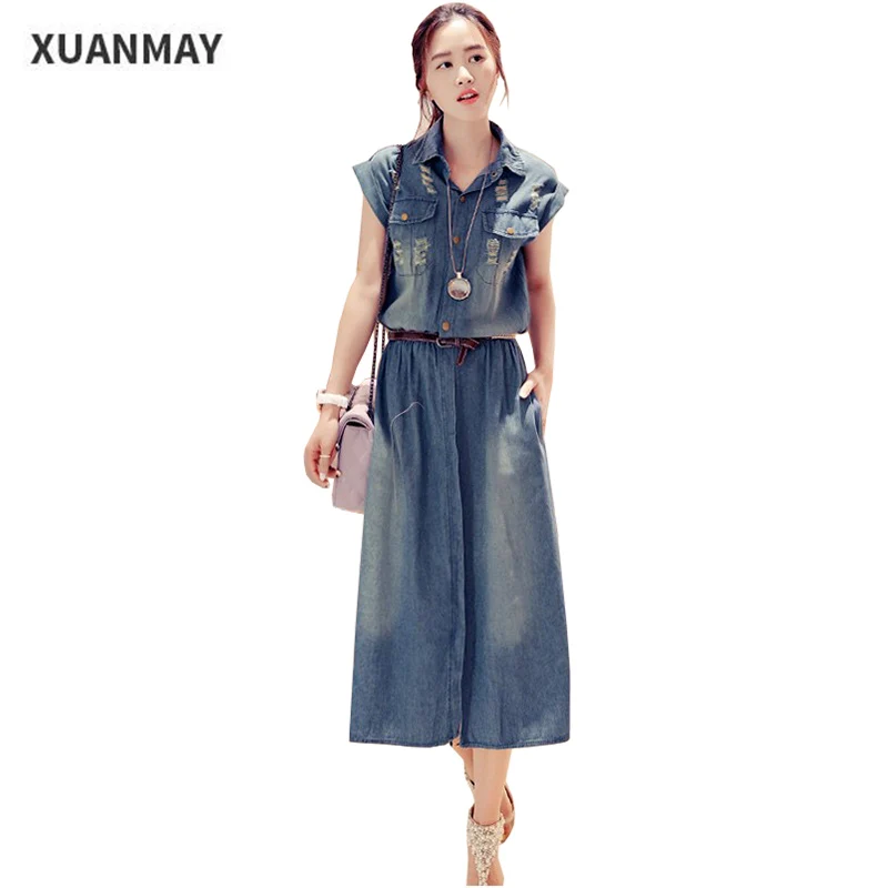 2017 Summer Denim dress Long style Blue pencil Dress High quality women