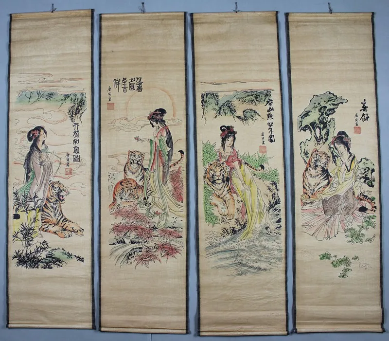 

Folk collection China scroll painting Four screen paintings 4 pair
