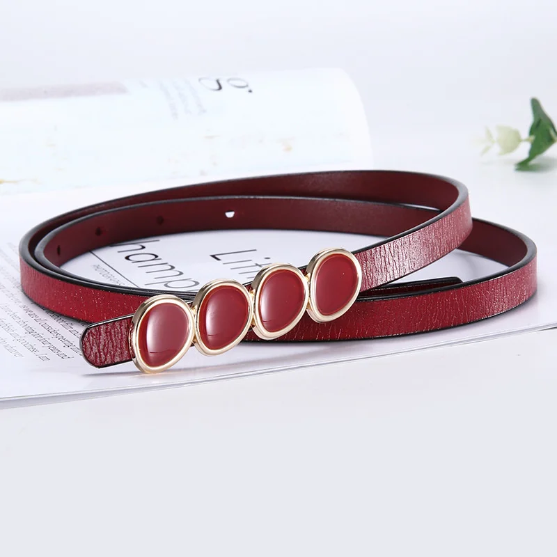 

Elegant Skinny Thin Strap for Ladies Girls Cowhide Belts For Dress Jeans Pants Waistband with Gold Buckle 2019 New Women's Belt