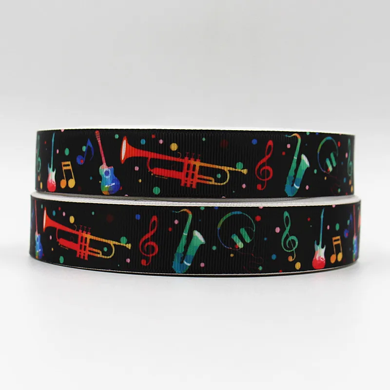 

wm 10 yards lot 7/8inch 22mm 151209036 musical instruments design printed grosgrain ribbon