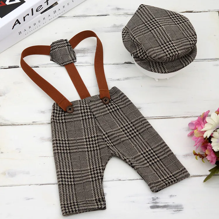 Newborn Photography Clothes Studio Baby Photo Props Accessories Baby Girl Boys Hat+Pants Set Little Gentleman Plaid Costume maternity photography packages near me