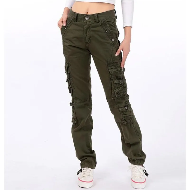 Pantalon femme, женские спортивные хлопковые брюки, свободные прямые брюки-карго с несколькими карманами, уличная одежда для девочек, штаны в стиле хип-хоп - Цвет: as picture