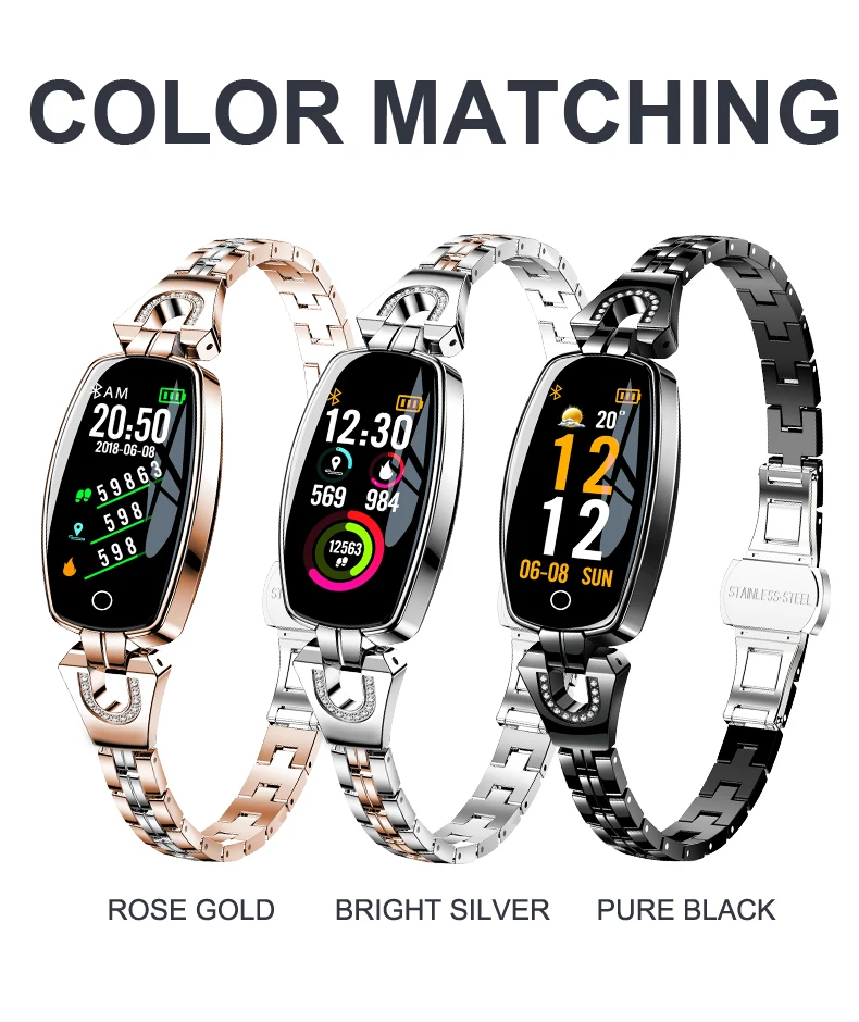 Relógio de Pressão Pedômetro à Prova Pulseira de Fitness para Mulher Atualização Pulseira Relógio Inteligente Moda Freqüência Cardíaca Arterial Dwaterproof Água 2020 h8 5 2019 atualização h8 pulseira relógio inteligente moda