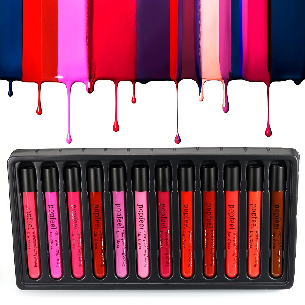 

POPFEEL 12 Pcs/Set Cosmetics Lip Kit Maquiagem Matte Lip Gloss Matt Lipstick Liquid Make up Lips Makeup Lip Pencil Batom