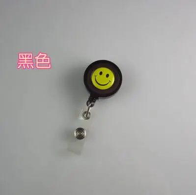 

1pcs Black Smile Face Retractable Badge Reel Pull ID Name Badge Card Holder With Belt Clip School Office Company Supplies